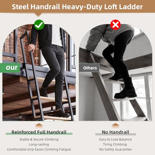 10.35FT Industrial Style Loft Ladder, 8 Steps with Black - Image 6