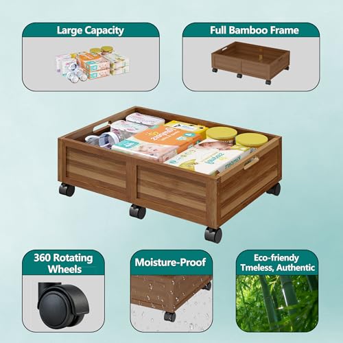 Under Bed Storage with Wheels, 2 Pack Bamboo Containers for Toy & - Image 5