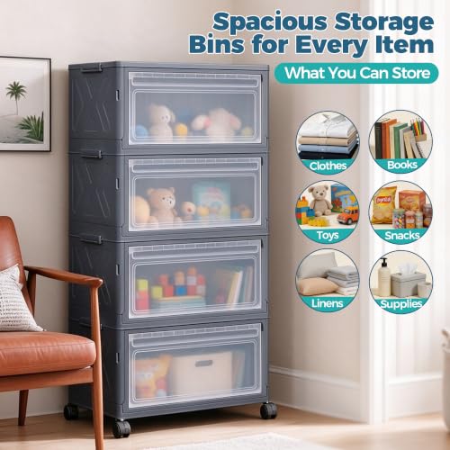 Plastic Stackable Storage Bins with Lids & Wheels, Closet - Image 7