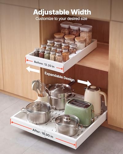 VEVOR Pull Out Cabinet Organizer, 2 Pack Expandable Width (12.2"-18.9"), 20.47" Deep Pull Out Drawers for Cabinets, Sliding Drawer for Kitchen Pantry Cabinet Organizer with Nano Ad