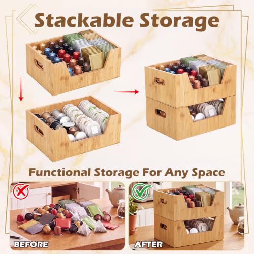 2 Pcs Stackable Bamboo Pantry Storage Bins for Kitchen Storage - Image 5
