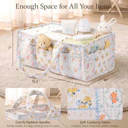 Corduroy Baby Diaper Caddy Organizer with Handles, Nursery - Image 3