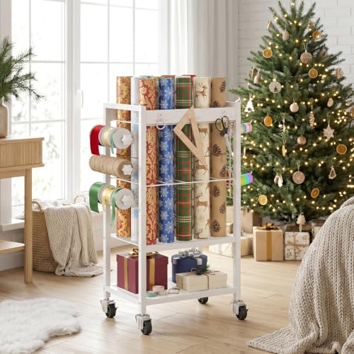 HOOBRO Wrapping Paper Storage Cart, Rolling Craft Storage - Image 3