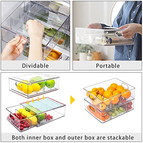 Mano Fridge Drawer Pull Out Stackable Bins with Handle Clear - Image 4
