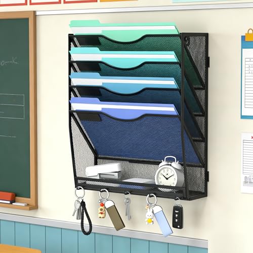 5-Tier Hanging Wall File Organizer with 5 Hooks - Wall - Image 6