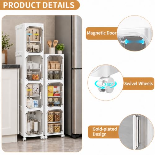 Narrow Slim Bathroom Storage Cabinet with Wheels, 4-Tier White - Image 5