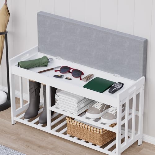 Bamboo Shoe Storage Bench with Cushioned Seat 3-Tier - Image 4