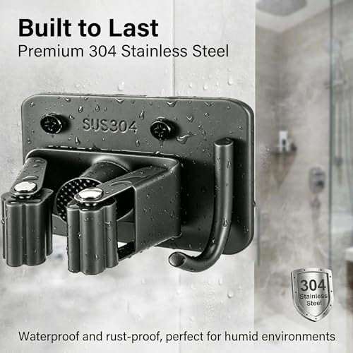 Mop Broom Holder, 4 Pcs Stainless Steel Broom Holder Wall - Image 7