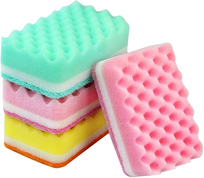 10pcs High-Density Small Wave Sponges Kitchen Sponges Non-Scratch Dish Scrubbing Pads for Kitchen Bathroom Car, Random Colors