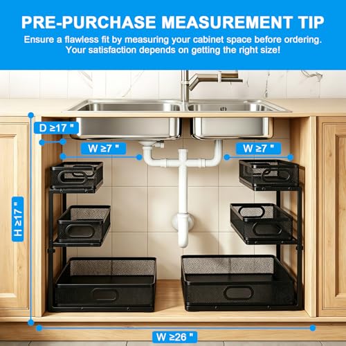 Under Sink Organizer,3-Tier Thickened Metal Pull out Cabinet OrganizerShelf
