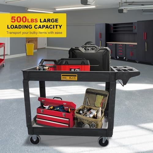 Utility Service Cart, 2-Shelf 500LBS Heavy Duty Plastic Rolling - Image 5