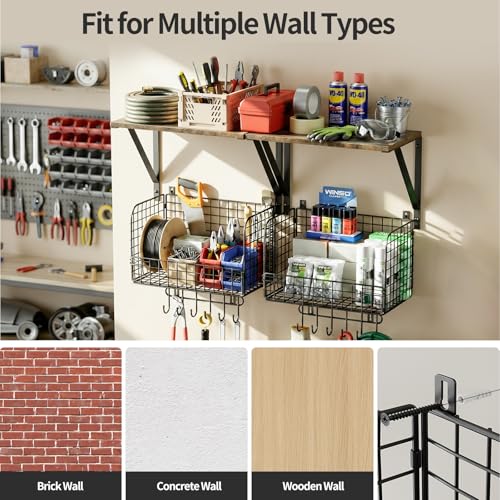Housolution Garage Shelving Wall Mounted with Basket & - Image 6