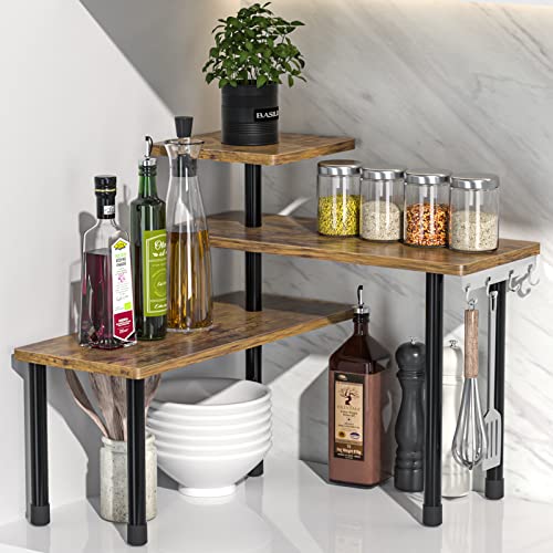 JayRex Kitchen Countertop Organizer 3-Tier Corner Shelf, Rustic - Image 2