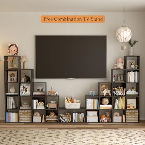 Ladder Cube Storage Bookcase, 15-Cube Corner Shelf, Black - Image 6
