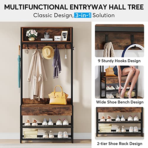 Tribesigns 3-in-1 Entryway Hall Tree with Shoe Bench and Hutch - Image 6
