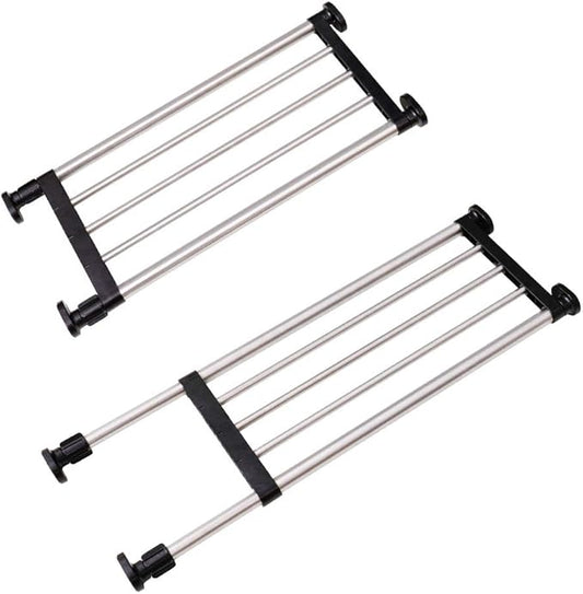 BAOYOUNI Adjustable Closet Shelf Expandable Shelves Tension Rod Hanger Space Saving Storage Rack Organizer Divider for Wardrobe, Cupboard, Kitchen, Bathroom Use, Black, 2 Pack