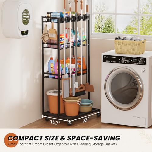 Taller Broom Holder with Cleaning Supplies Organizer - Image 4