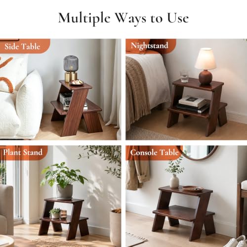2-Tier End Table, Solid Rubber Wood Stool-Style Side Table - Image 7