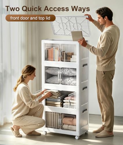 Hanyi 216 QT 4-Tier Stackable Storage Bins with Lids, Clear Doors - Image 7