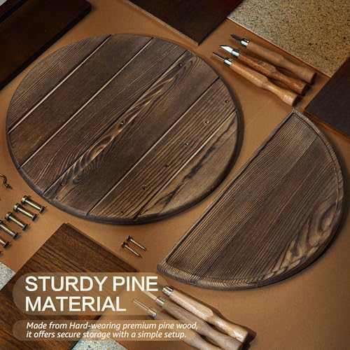 Pine Wood Round Key Holder Wall Mount for Home Decor, Brown - Image 5