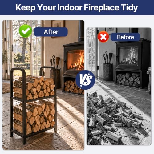 Firewood Rack Outdoor Indoor, 2-Tier Heavy Duty Metal - Image 8