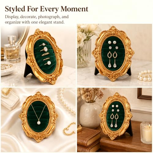 Vintage Gold Oval Ring Holder, Retro Ornate Jewelry Display Stand - Image 4