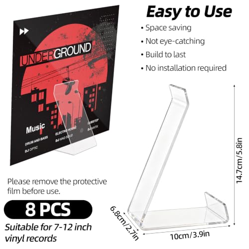 8 Pack Vinyl Record Stand, Acrylic Record Display Stand - Image 4