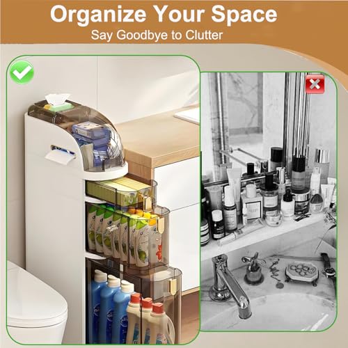 4-Tier Narrow Bathroom Storage Cabinet with Wheels & - Image 5
