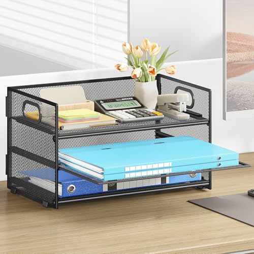 Subekyu 3 Tier Paper Letter Tray Organizer for Desk, Black Metal - Image 4