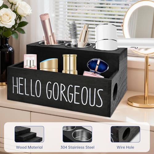 Wooden Hair Tool Organizer, Hair Dryer Holder with 3 Steel - Image 7