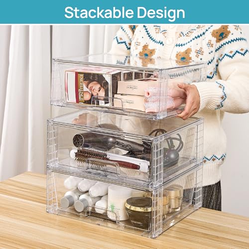 Vtopmart 2 Pack Large Clear Stackable Plastic Storage Drawers - Image 3