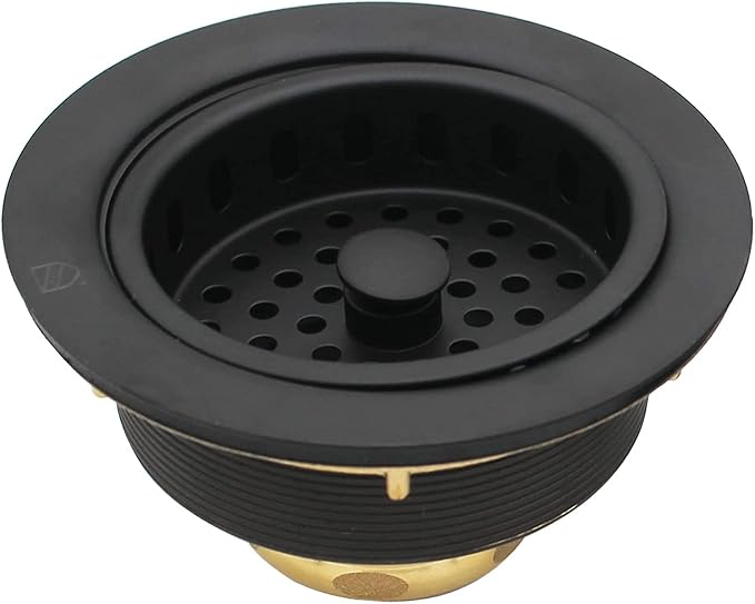 Westbrass D214-62 3-1/2" Post Style Large Kitchen Sink Basket Strainer, Matte Black