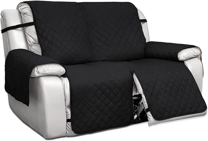 PureFit Water Resistant Reversible Sofa Covers for Reclining Sofa 2 Seat - Non Slip Split Recliner Couch Cover for Double Recliner, Washable Furniture Protector for Kids, Dogs (2 Seat, Black/Beige)