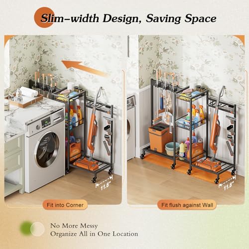 Broom Holder with Cleaning Supplies Organizer, Broom Closet - Image 4