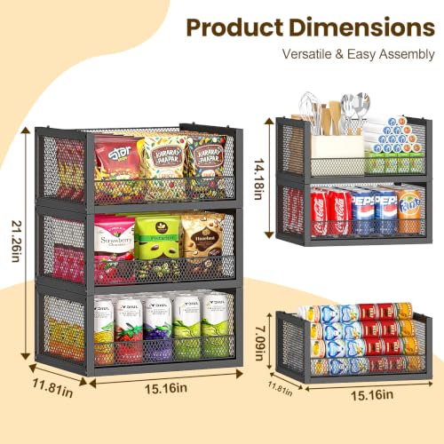 3 Pack Stackable Wire Baskets, Open Front Pantry Storage Bins - Image 6