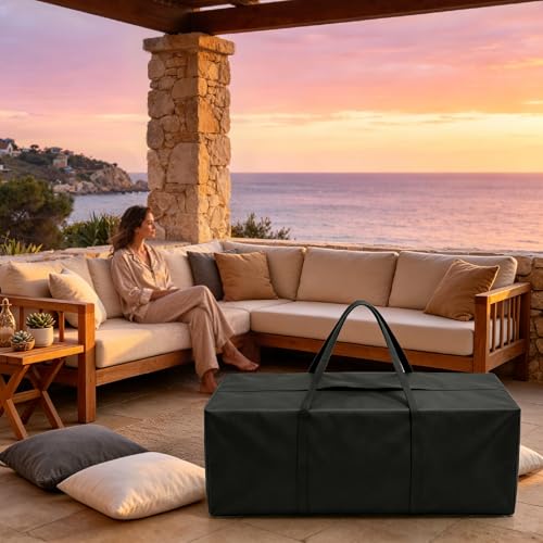 Black Patio Cushion Bag,600D Heavy Duty and Waterproof - Image 3