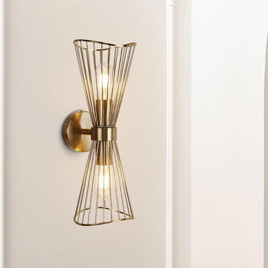 Brass Wall Sconces,Mid Century Wall Sconce Large 2 Light Vanity Light Hardwired Vintage Sconces Wall Lighting Fixtures for Bedroom Living Room Bathroom Hallway E26