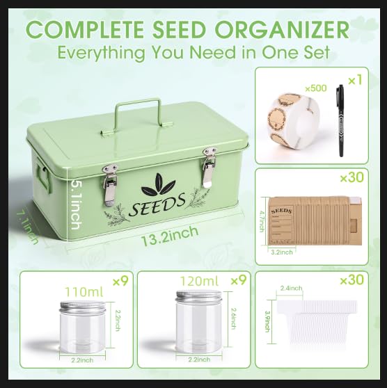 Seed Storage Organizer, Metal Garden Seed Storage Box Kit - Image 4
