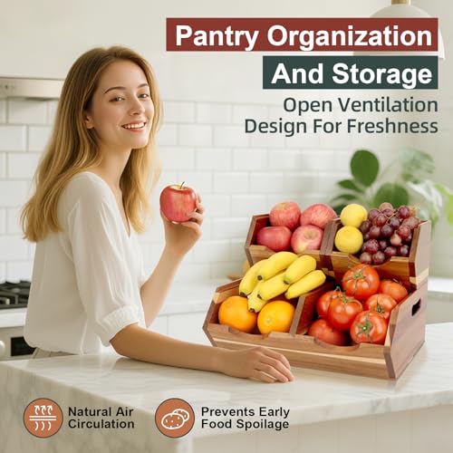 Acacia Wood Pantry Storage Bins, Stackable 3-piece set - Image 3