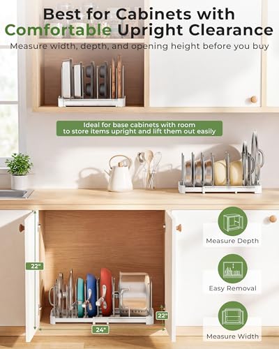 EVERIE Pot Lid Organizer, Adjustable 12.6"-21.5" Bakeware Rack - Image 6