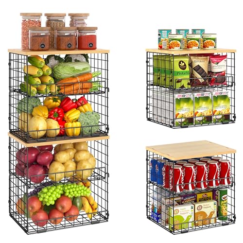4 Pack Stackable Wire Baskets for Pantry Organizers - Image 2