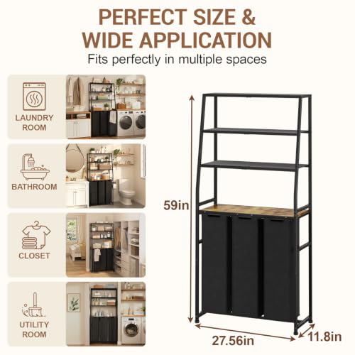 Laundry Hamper With Shelf, 3 Compartment Laundry Sorter - Image 3