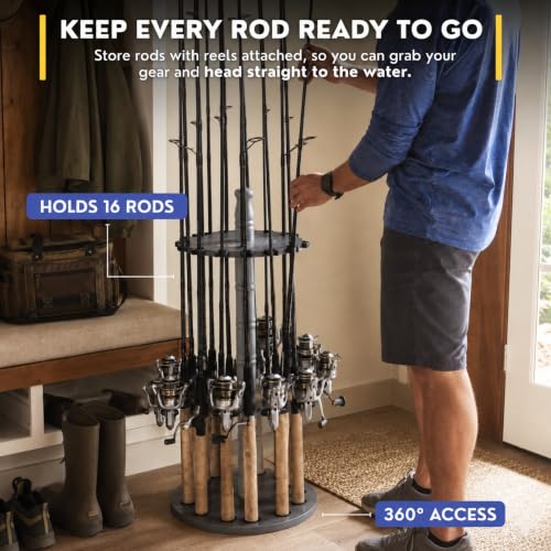 Rush Creek Creations 16-Rod Round Fishing Rod Holder | Garage Storage - Image 3