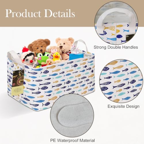 Rectangle Foldable Storage Basket Handles For Home, fish - Image 6
