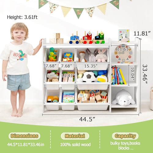 Kids Toy Storage Organizer with Bins, Solid Pine Wood - Image 3