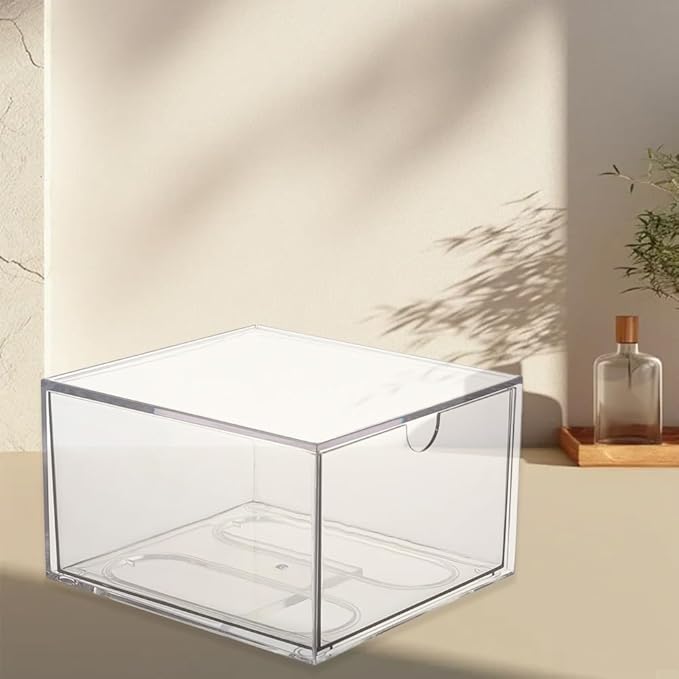 CREATCABIN Disposable Face Towel Holder Face Cloth Storage Box Clear Acrylic Stackable Makeup Clean Skin Club Towels Organizer Container Bin with Drawer for Bathroom Coutertop Accessory 6.5 x 6 x 3.9