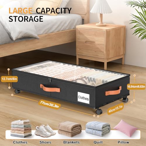 Under Bed Storage Containers with Wheels Large Underbed Shoes - Image 3