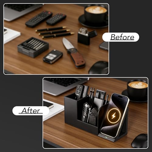 GORESE Desk Organizer with Charging Station, PU Leather Desktop - Image 6