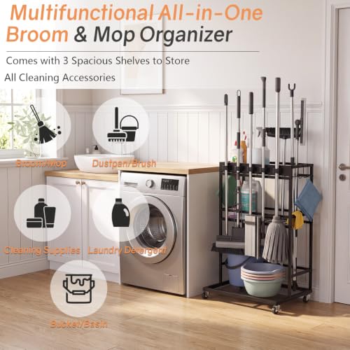 Cleaning Supply Organizer & Broom Holder, Cleaning Cart on Wheels - Image 7