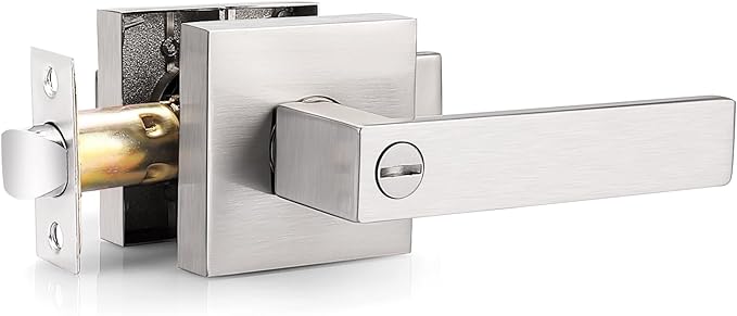 Probrico Heavy Duty Square Satin Nickel Privacy Door Levers, Interior Keyless Locks Bath/Bed Door Locksets, Reversible for Left/Right Handed Doors, 1 Pack